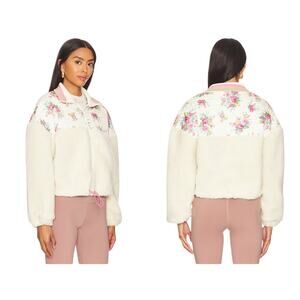 NWT For Love & Lemons Saide Floral Fleece Jacket in Pink/White Size Large‎